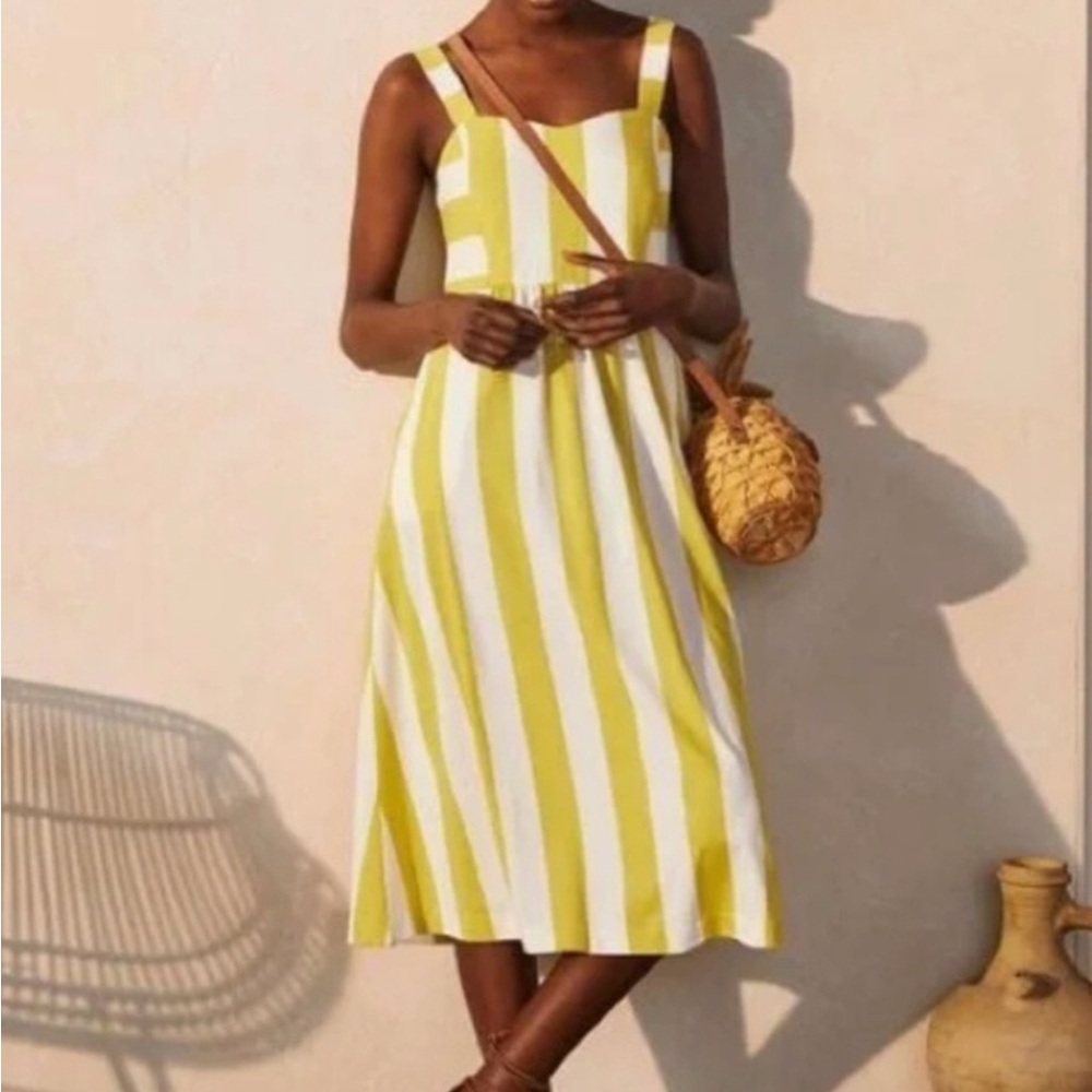 Boden Yellow and White Striped Midi Dress